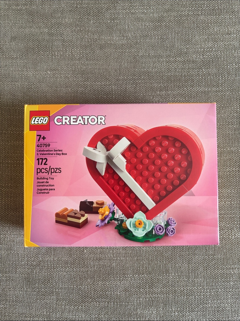 Lego Creator Red Heart Gift Box with White Ribbon and Floral Accents